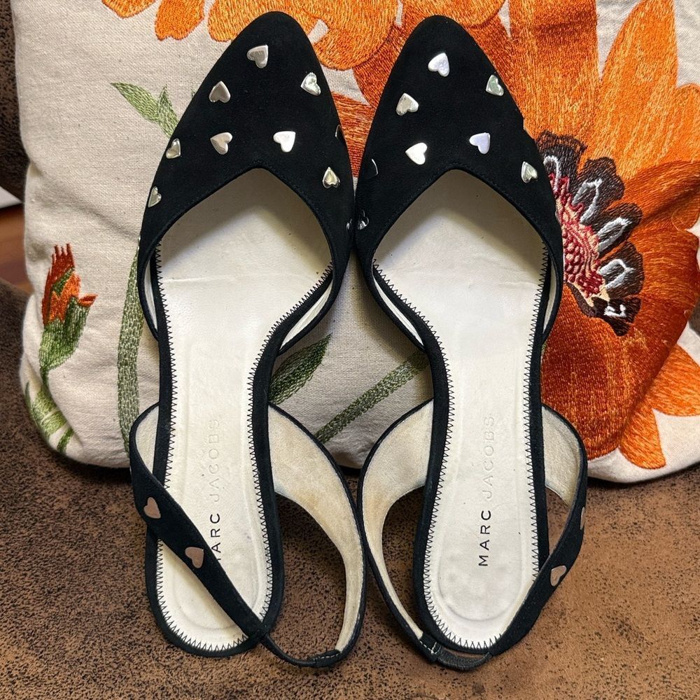 MARC JACOBS HEART SLINGBACK SUEDE STUDDED D’ORSAY KITTEN HEELS ITALY GVC SZ 8.5M